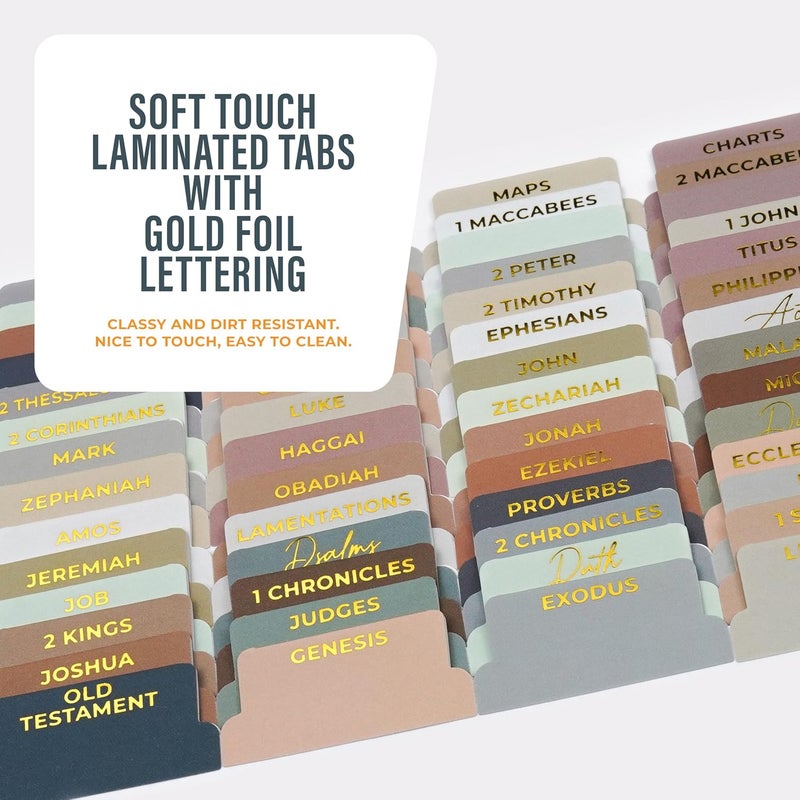 OFFILICIOUS Boho Bible Book Tabs – 100 Soft-Touch, Laminated Bible Tabs for Holy Bible – Durable Tabs for Bible – Protestant & Catholic Bible Tabs Large Print – Bible Tabs for Women - Image 5